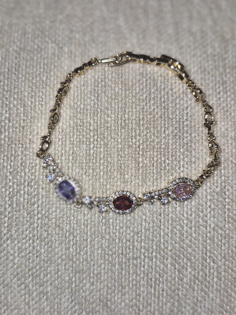 Gold Plated Bracelet with Pink, Purple and Red Gemstones